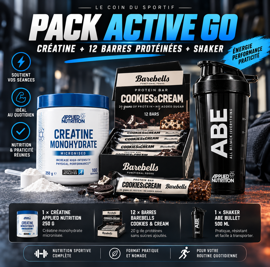 Pack Active GO – Créatine, 12 Barres Protéinées & Shaker