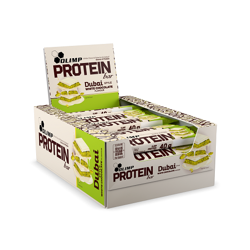 Olimp Protein Bar Dubai Style — Chocolat blanc — Boîte 25 × 40 g
