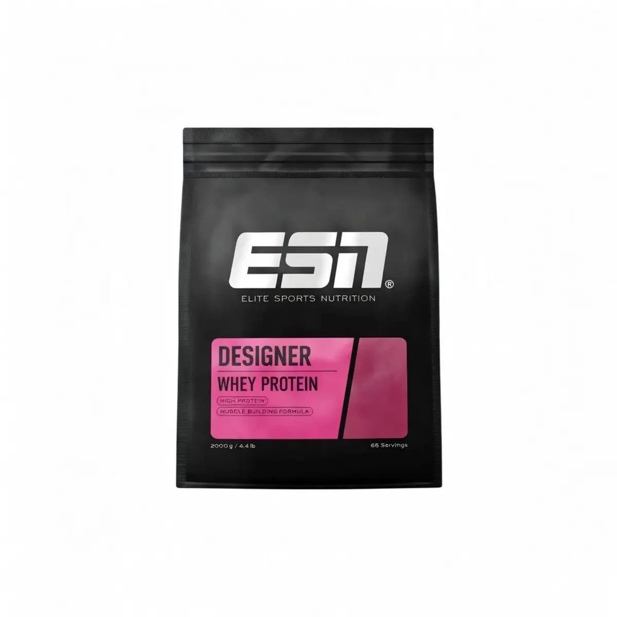 ESN Designer Whey Chocolat au lait — sachet de 2 kg, façade commune confirmée par le fabricant — photo studio