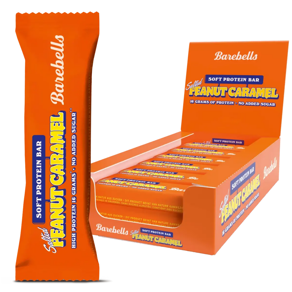 Barebells Barres protéinées — Soft Salted Peanut Caramel — Boîte 12 × 55 g — photo studio du fabricant