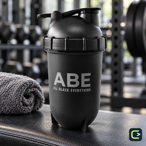 Applied Nutrition ABE Bullet noir 500 ml — mise en situation sportive ; visuel retravaillé à partir de la référence produit, signature Le Coin du Sportif hors produit.