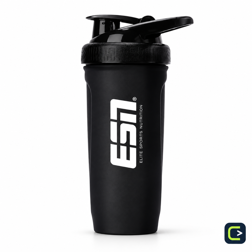ESN Smartshake Reforce Stainless Steel noir 700 ml — vue studio sur fond clair ; visuel retravaillé à partir de la référence produit, signature Le Coin du Sportif hors produit.