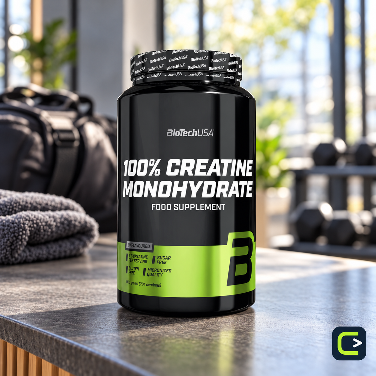 BioTechUSA Créatine Monohydrate — 1 kg — mise en situation, Le Coin du Sportif