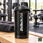 BioTechUSA Wave noir fumé 600 ml — mise en situation sportive ; visuel retravaillé à partir de la référence produit, signature Le Coin du Sportif hors produit.