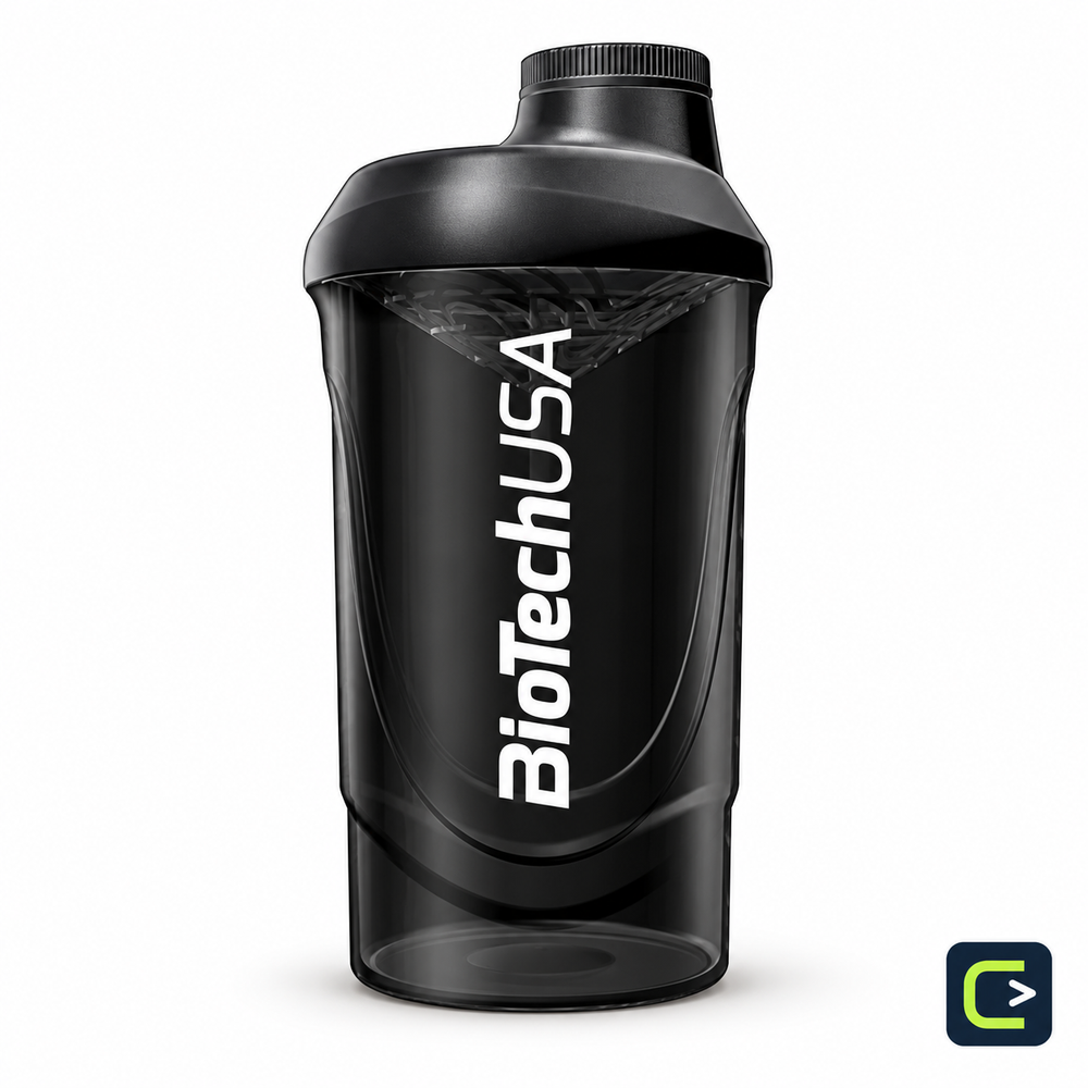 BioTechUSA Wave noir fumé 600 ml — vue studio sur fond clair ; visuel retravaillé à partir de la référence produit, signature Le Coin du Sportif hors produit.