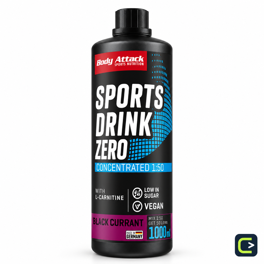 Body Attack Sports Drink Zero — Cassis — 1 L — vue studio