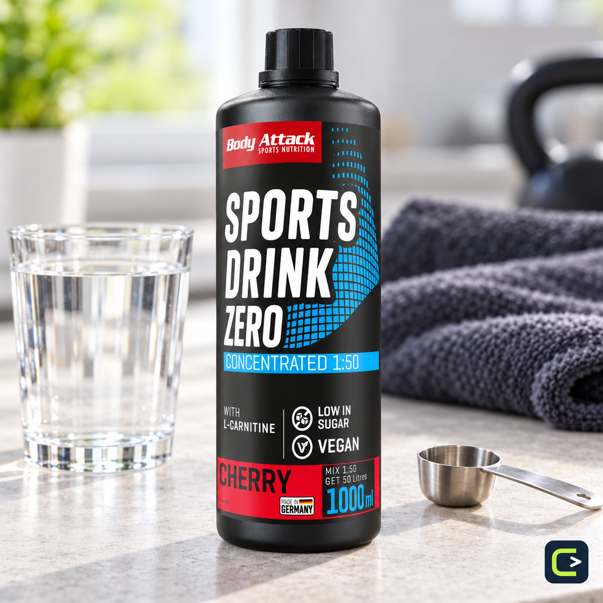 Body Attack Sports Drink Zero — Cerise — 1 L — mise en situation
